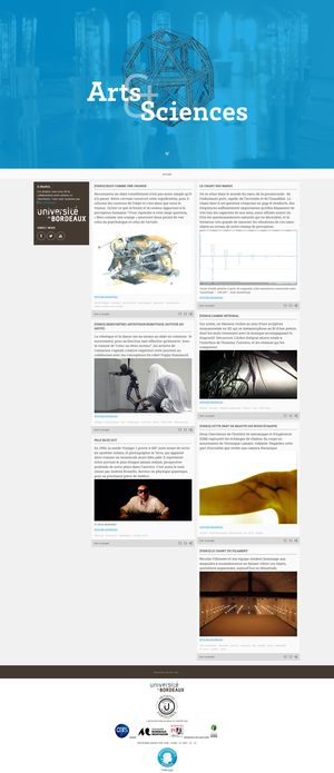 Design and creation of the tumbblog of the ["Arts & Sciences Residencies" program of the university of Bordeaux](http://artsciences.u-bordeaux.fr/){target='_blank' rel='noopener noreferrer'}.