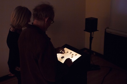 People using the control panel to drive Parliament's data interpretation, during 2017 CURIOSITas festival.