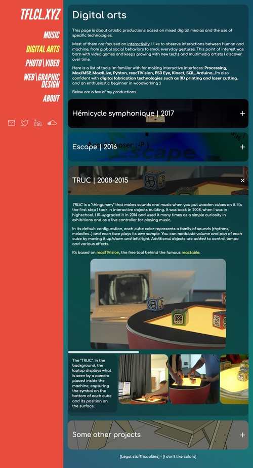 A category page with all projects in that category. Each project, once unfolded shows a media galery, pretty much like the one you're using right now, but less fancy I guess.