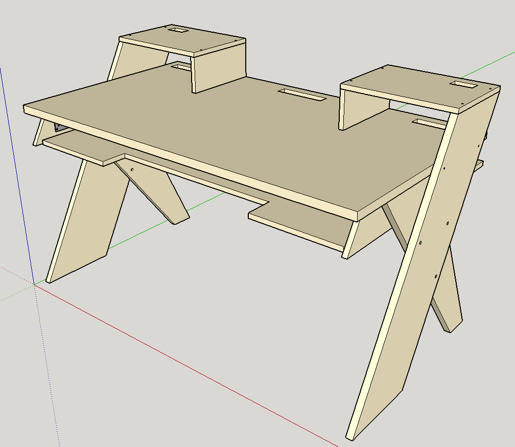 2018 - I needed to refine my workspace so I built a desk, tailored for me needs. It's actually my everyday interface with all of my digital works. It is highly inspired by the Platform desk from [Output](https://output.com/products/platform){target='_blank' rel='noopener noreferrer'}, with some modification to customize it and keep it simple to build with as few common woodworking tools as possible.
